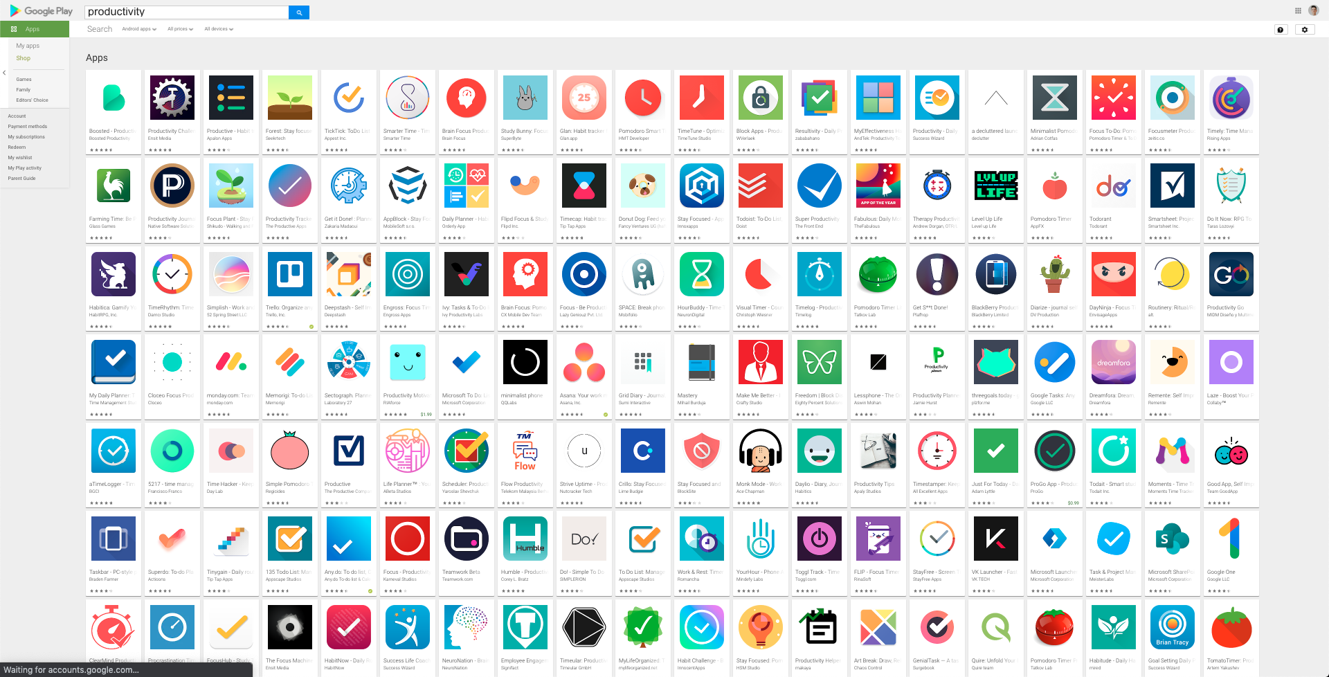 Google Play Store productivity apps