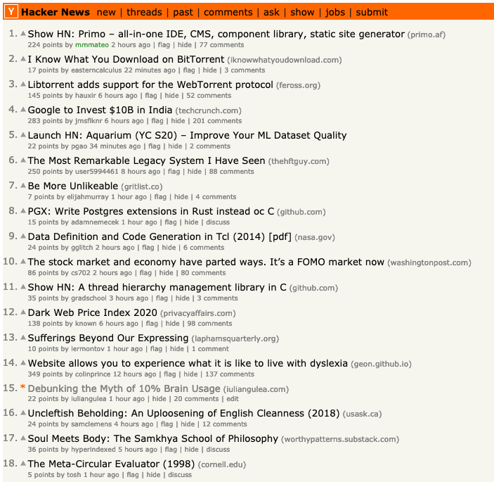 Debunking 10% myth HN screenshot